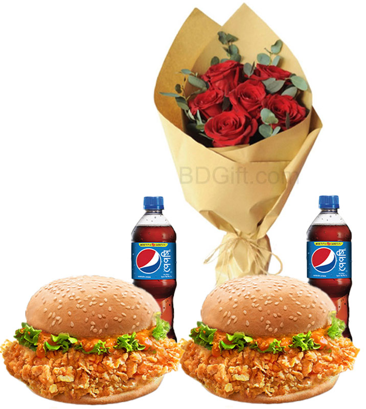 KFC-Burger W/ Pepsi & Roses