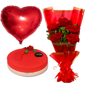 Red Velvet Cake & Rose Love Combo