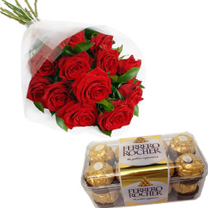 (42) Red roses W/ ferrero rocher chocolates