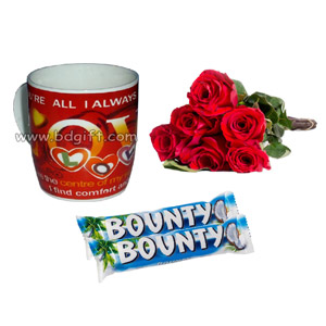 Red roses W/ chocolates & mug